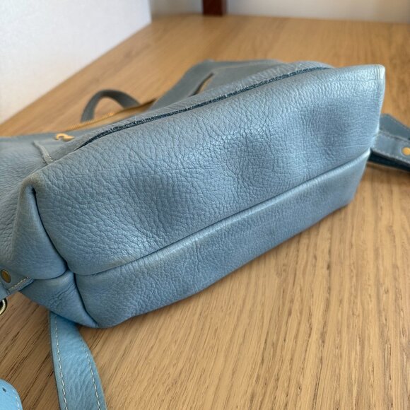 Portland Leather Goods Backpack | Sky Blue Pebbled Leather | Gold Hardware - Picture 5 of 5